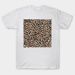 Leopard Pattern in Pale Blue on Pink Rose T-Shirt